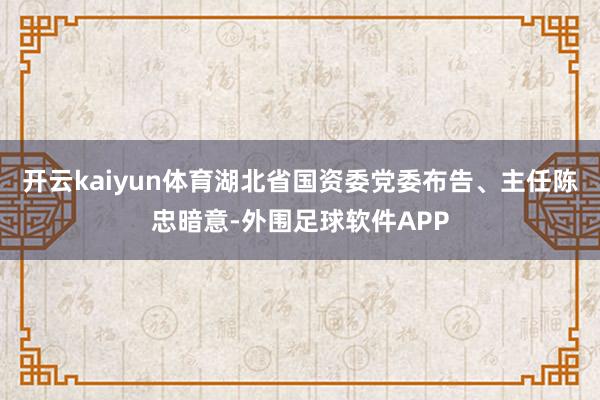 开云kaiyun体育湖北省国资委党委布告、主任陈忠暗意-外围足球软件APP