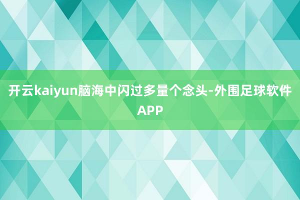 开云kaiyun脑海中闪过多量个念头-外围足球软件APP